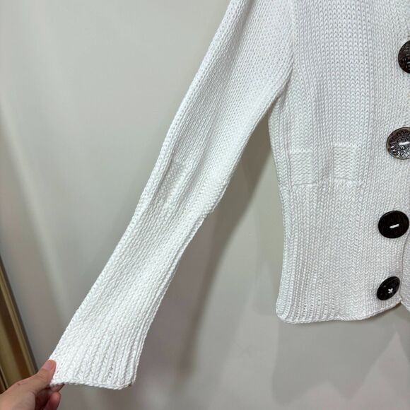 Pure Handknit Chunky Sweater Cardigan Womens XS White Artsy Buttons Cottagecore - Picture 2 of 14
